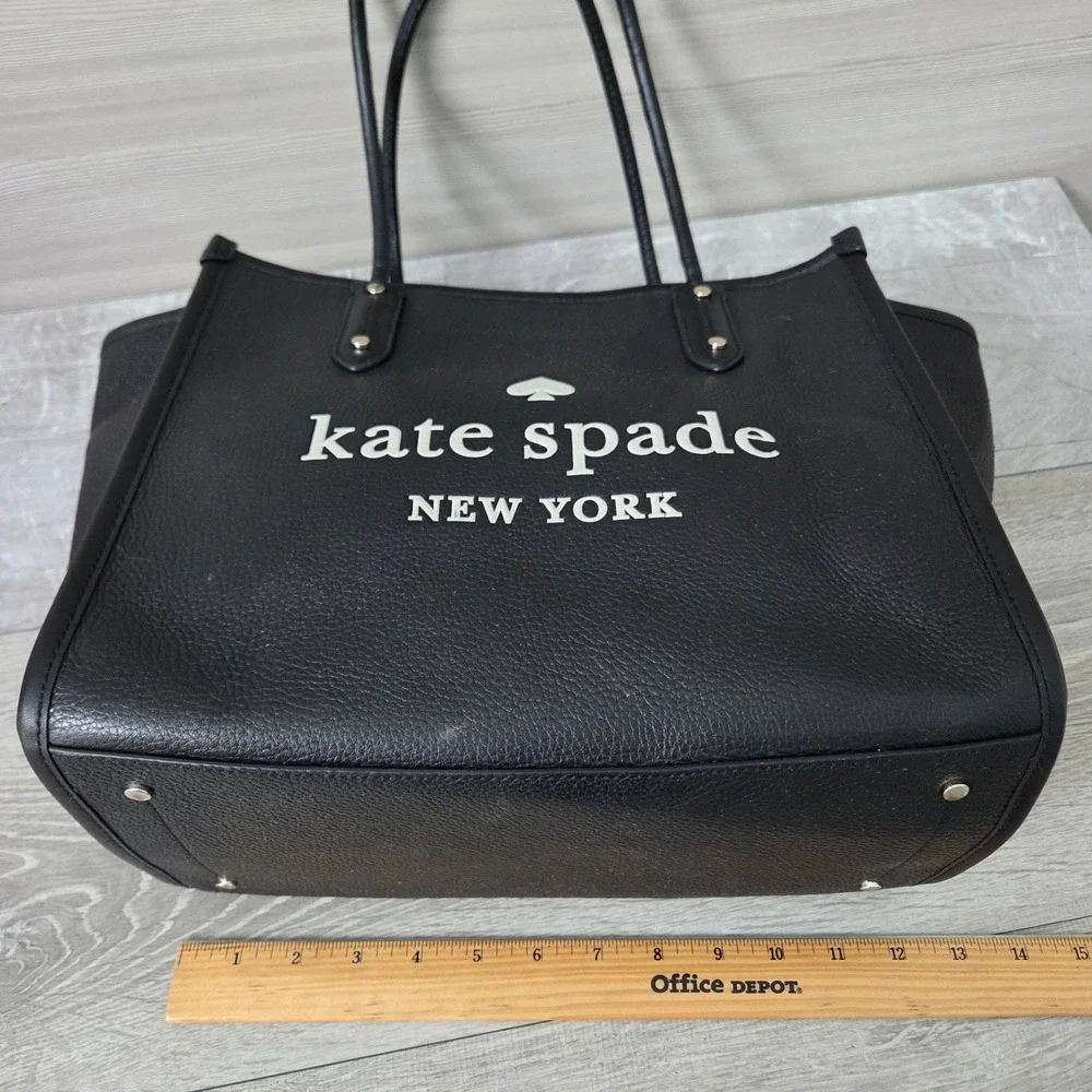 Kate Spade New York Ella Black Pebbled Leather Double Handles Zipper Tote Bag
